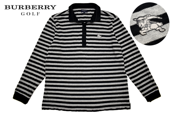 Y-6271★送料無料★BURBERRY GOLF バーバリー ゴルフ★正規品 日本製 ボーダー ホースロゴ 織り生地 ストレッチ素材 長袖 ポロシャツ 4_画像1