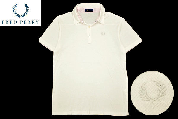 Y-6272★送料無料★超美品★FRED PERRY フレッドペリー★正規品 日本製 ロゴ 月桂樹刺繍 白色 鹿の子 半袖 ポロシャツ Ｍの画像1