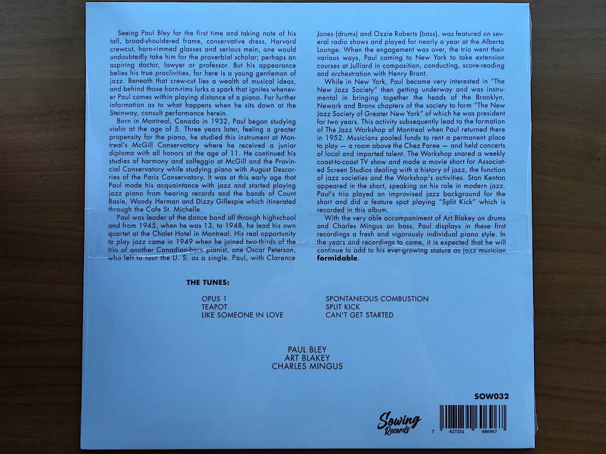 デッドストック 新品未開封 Paul Bley INTRODUCING with Charlie Mingus, Art Blakey LP Limited Clear Vinyl Edition 500 / Hard Bop_画像2