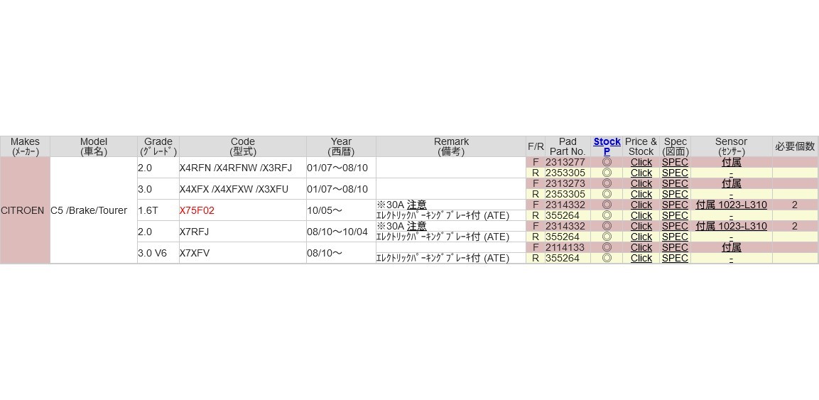 シトロエン C5 X75F02 X7RFJ X7XFV リアスリットローター&ブレーキパッド セット 2151315S 355264_画像9