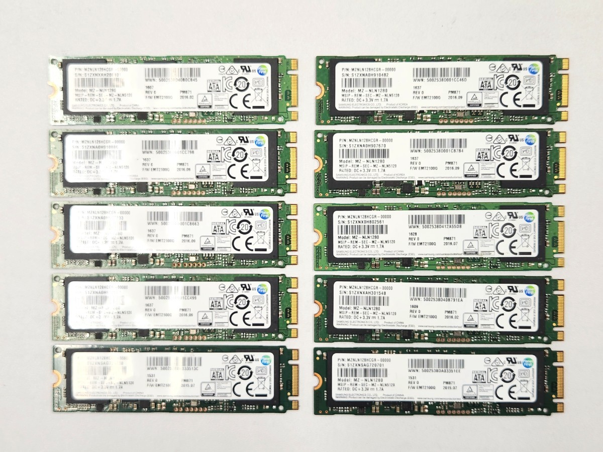 【送料無料】SAMSUNG M.2 SSD 128GB MZNLN128HCGR-00000 SATA 中古 動作確認済 健康状態:正常 10枚セット SSD_I