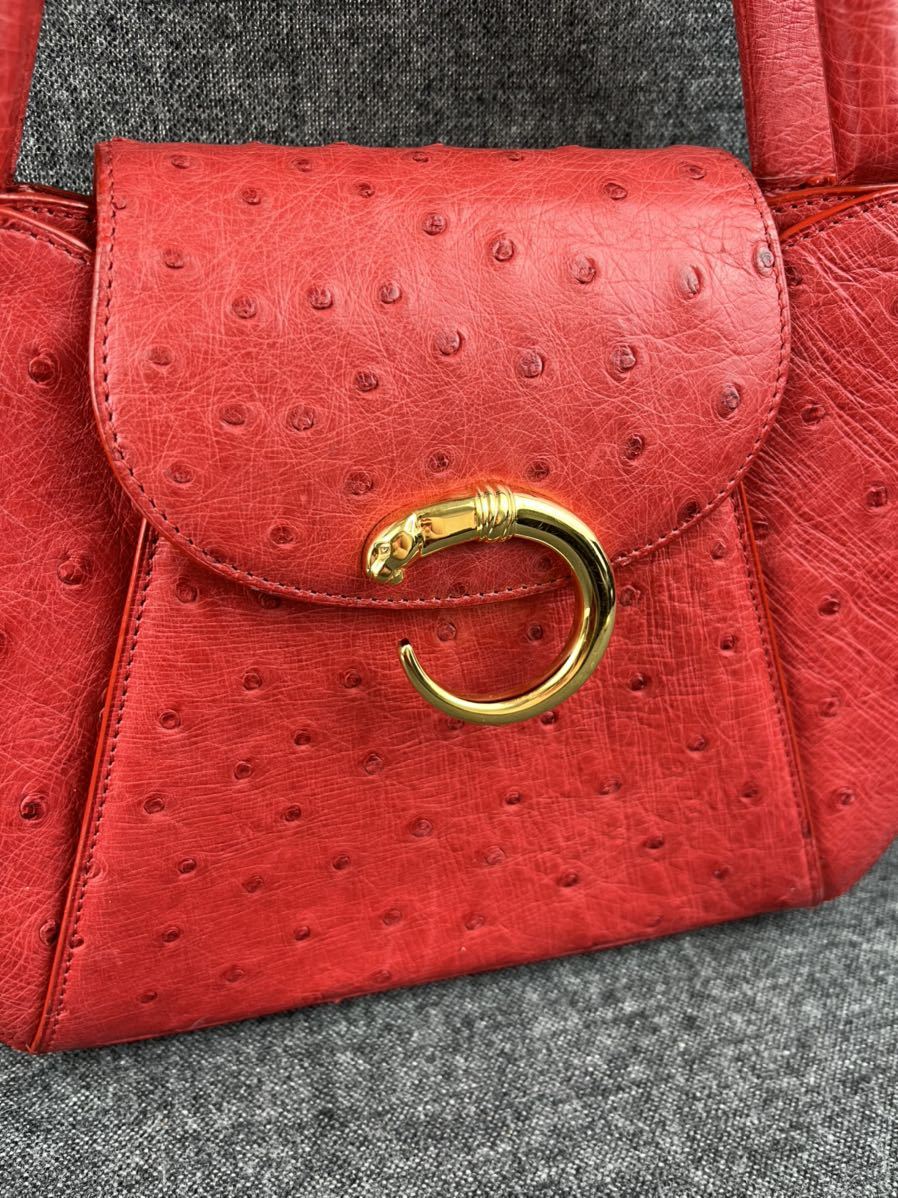 Cartier パンサー ハンドバッグ オーストリッチ レッド 赤 - 通販