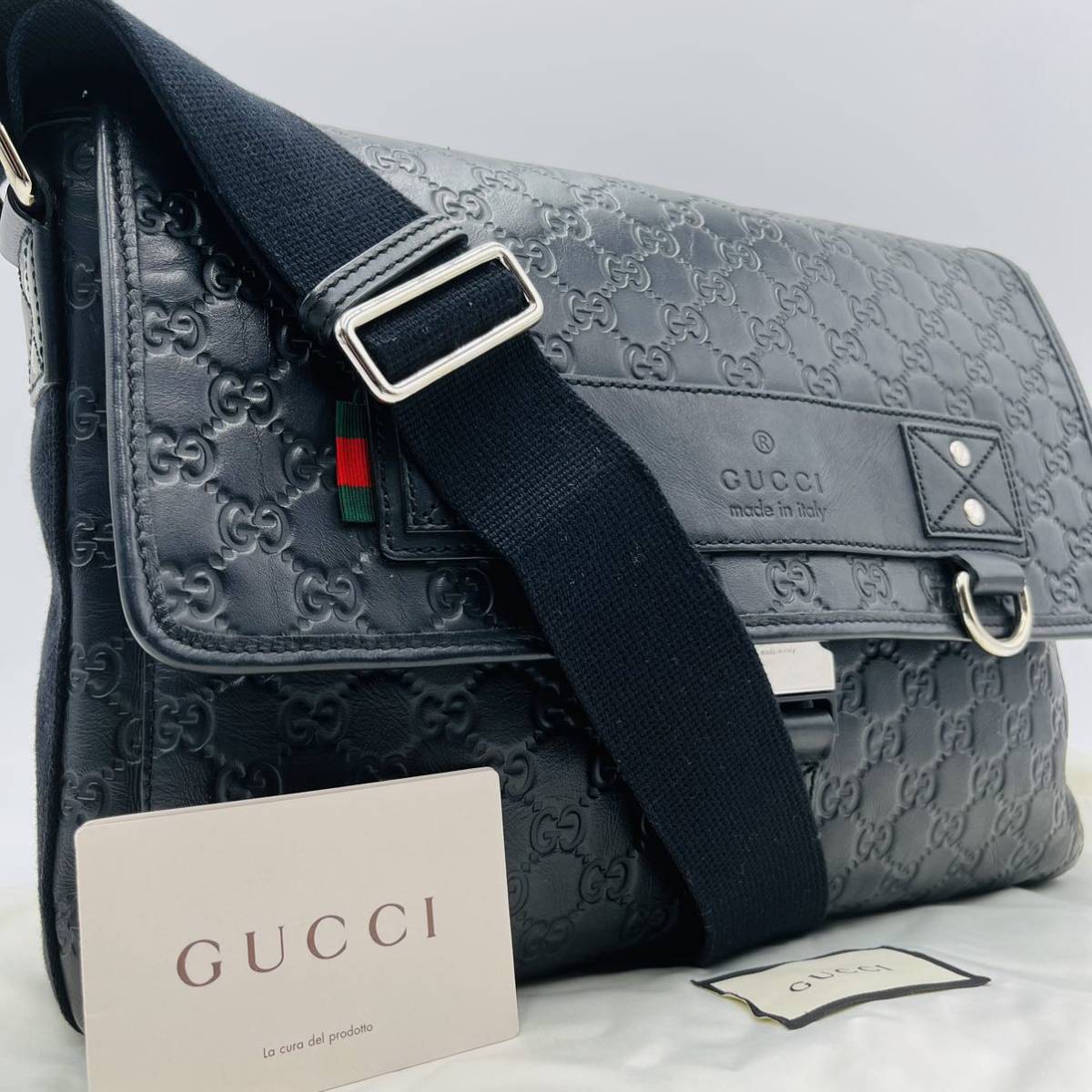 1円《超極美品》定価35万GUCCI グッチメンズシマレザーメッセンジャー