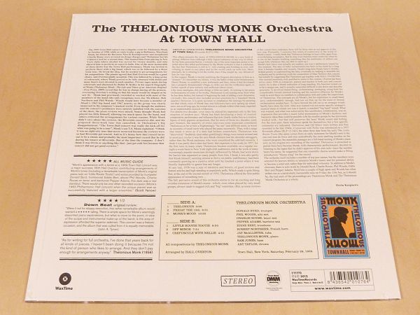 未開封 セロニアス・モンク At Town Hall 限定リマスター180g重量盤LPボーナス1曲追加 The Thelonious Monk Orchestra Donald Byrd_画像2