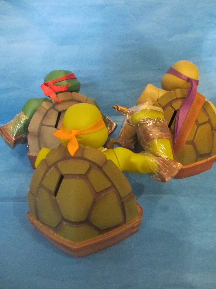 未使用品 タートルズ 3種セット ミュータントタートルズ TMNT ラファエル ドナテロ レオナルド ミケランジェロ フィギュア 貯金箱 バンク_全高約16ｃｍ　ダイアモンドセレクトトイ製