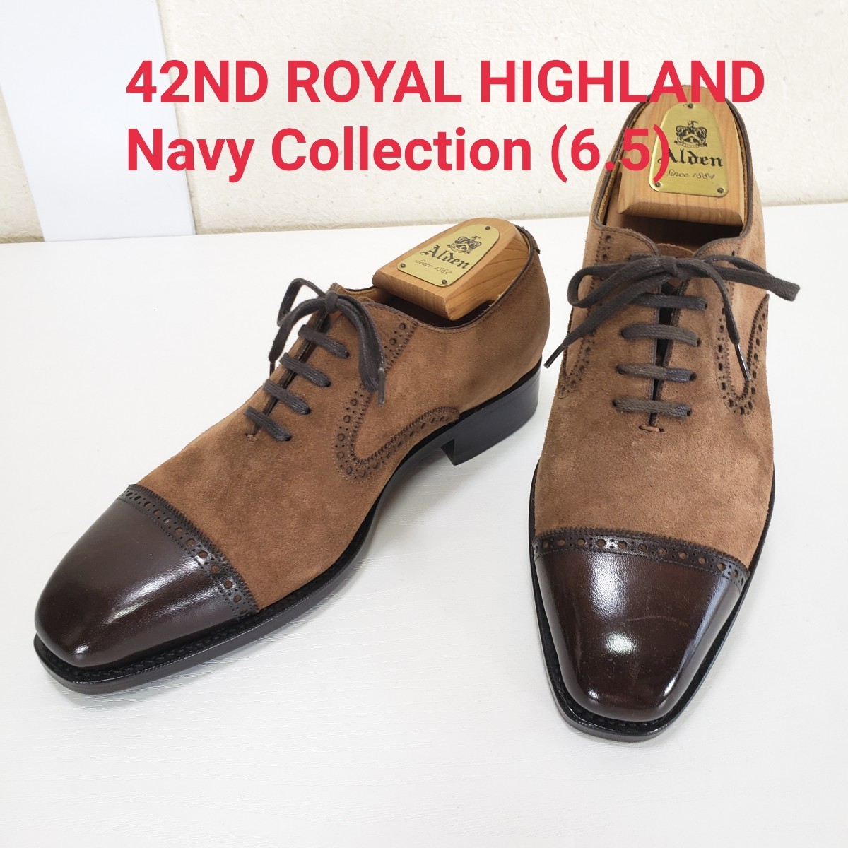 美品◆42ND ROYAL HIGHLAND Navy Collection 42ロイヤルハイランド ストレートチップ スウェードレザーシューズ ビジネス 革靴(6.5)茶色_画像1