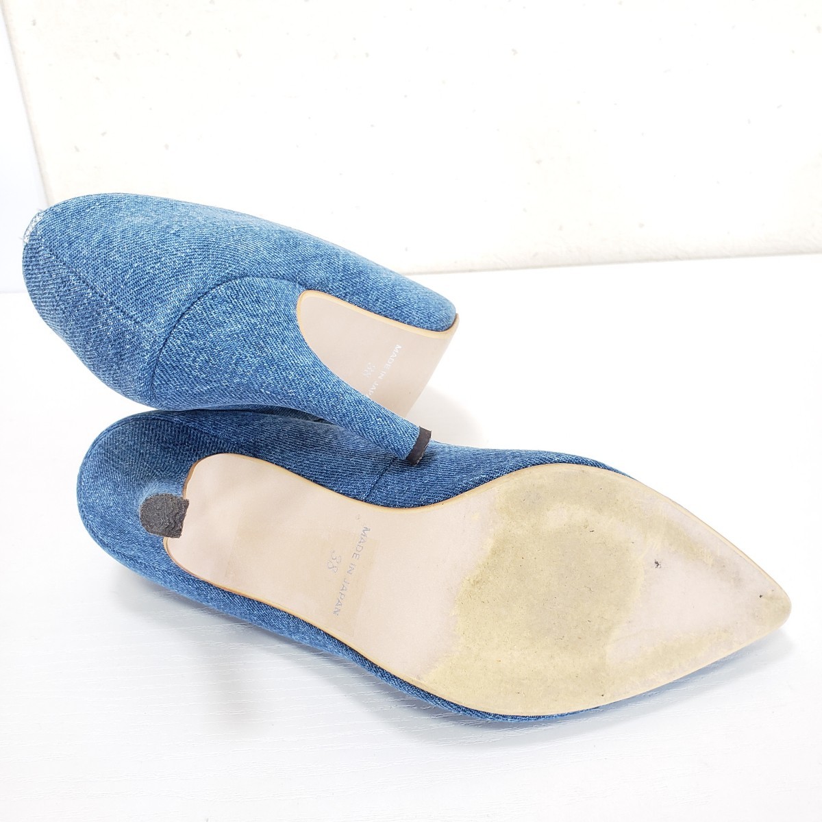  beautiful goods *Spick and Span Spick & Span po Inte dotu Denim pumps pin heel high heel lady's (38#24.5cm) blue 