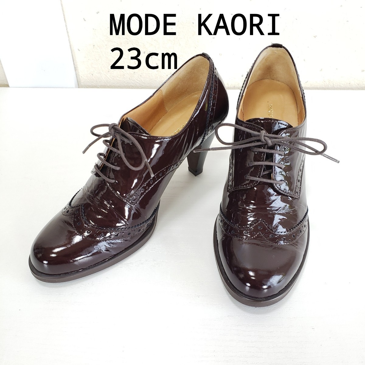  finest quality goods *MODE KAORI mode kaolipa tent leather enamel race up pumps bootie - shoes (23.0cm) tea color Brown 