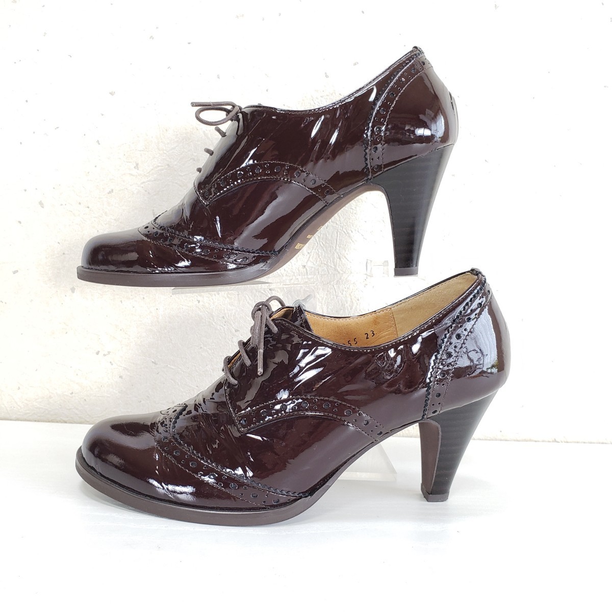  finest quality goods *MODE KAORI mode kaolipa tent leather enamel race up pumps bootie - shoes (23.0cm) tea color Brown 