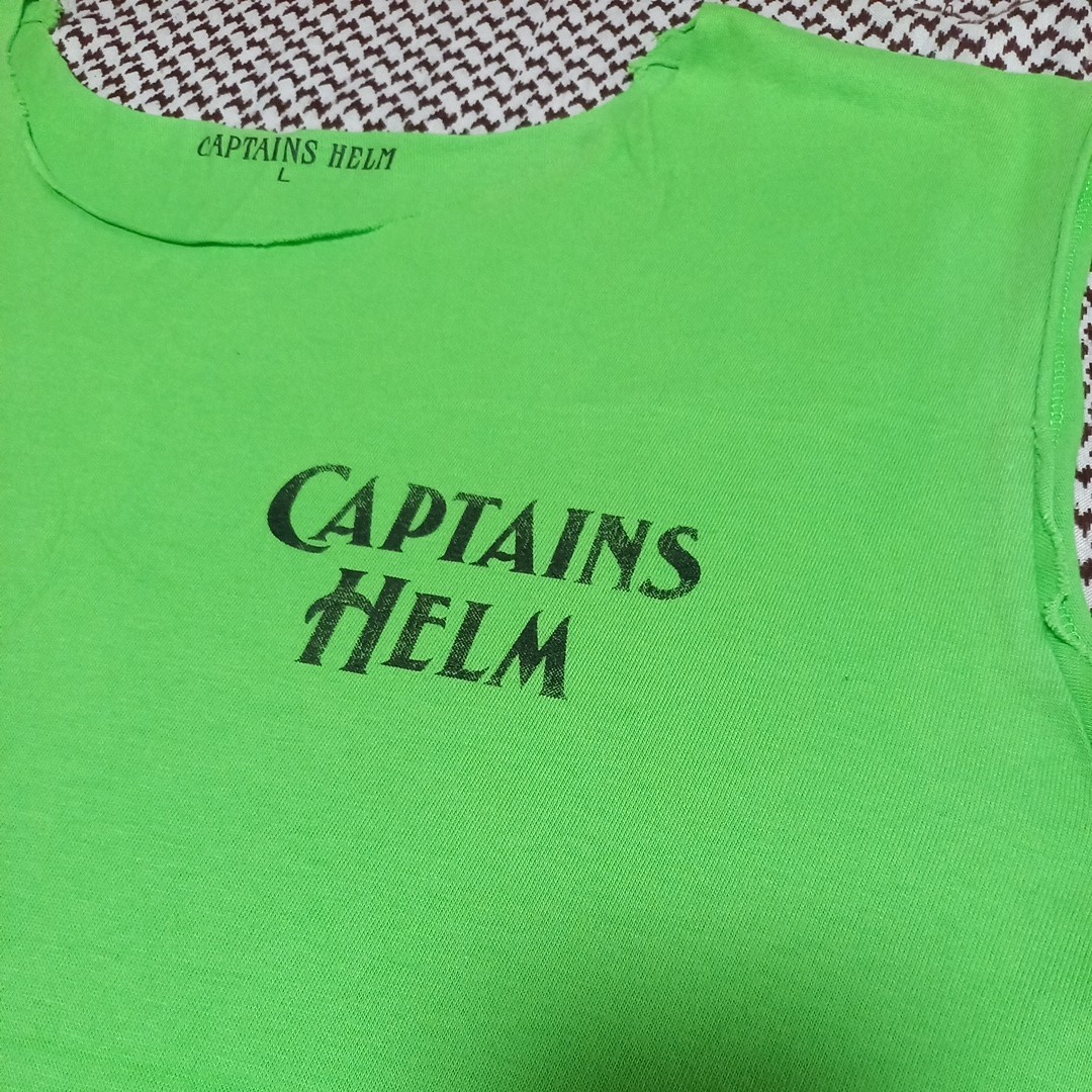 黄緑L CAPTAINS HELM キャプテンズヘルム カットオフ ノースリーブ Tシャツ_画像2