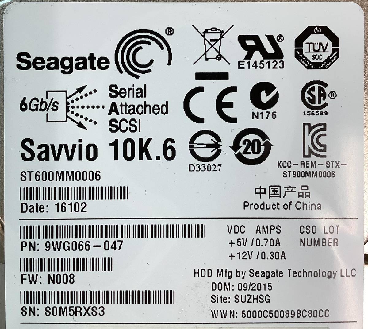 S5082264 Seagate 600GB SAS 10K 2.5インチ HDD 8点【中古動作品】_画像4