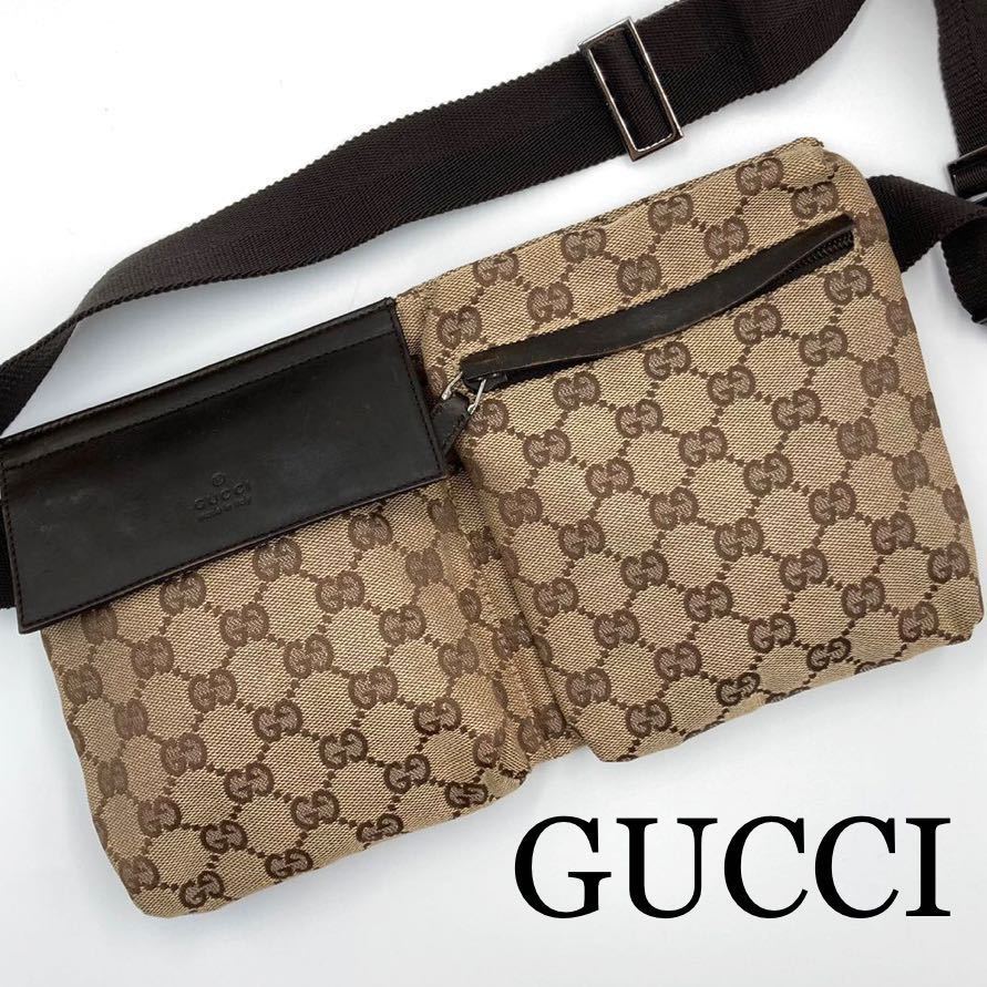 美品 グッチ GUCCI ボディバッグ ウエストポーチ ショルダー GG-