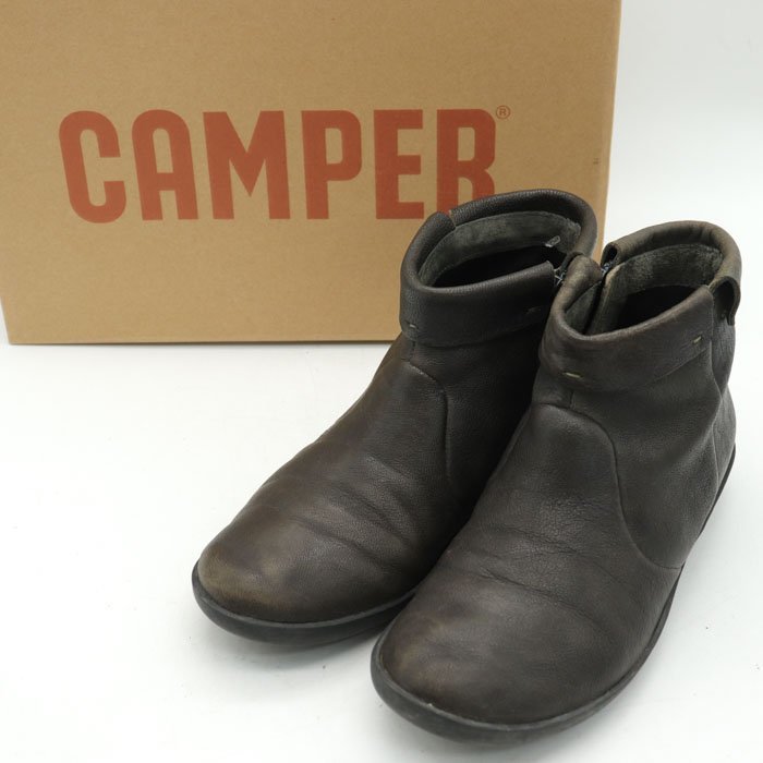 人気】CAMPER カンペール ブラウンレザー ショートブーツ 38-