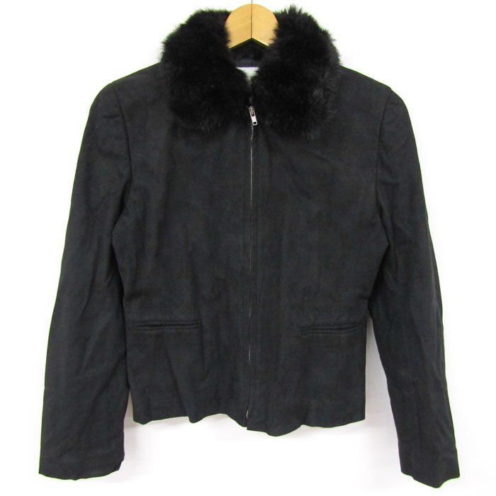  ef-de jacket suede style fur attaching Zip up blouson stretch outer lady's 2 size black ef-de