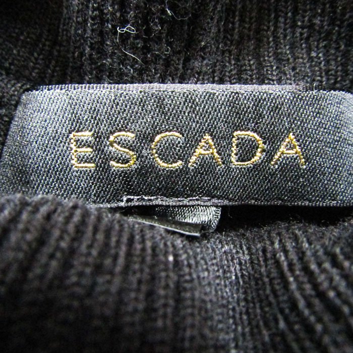  Escada вязаный длинный рукав ta-toru шея тысяч птица рисунок украшен блестками вышивка шерсть 100% tops женский 34 размер черный ESCADA