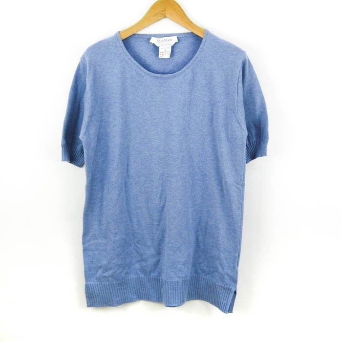 マックスマーラ ニットシャツ カットソー 半袖 リブ コットン100% イタリア製 ゆったり メンズ Mサイズ ブルー MAX MARAの画像1