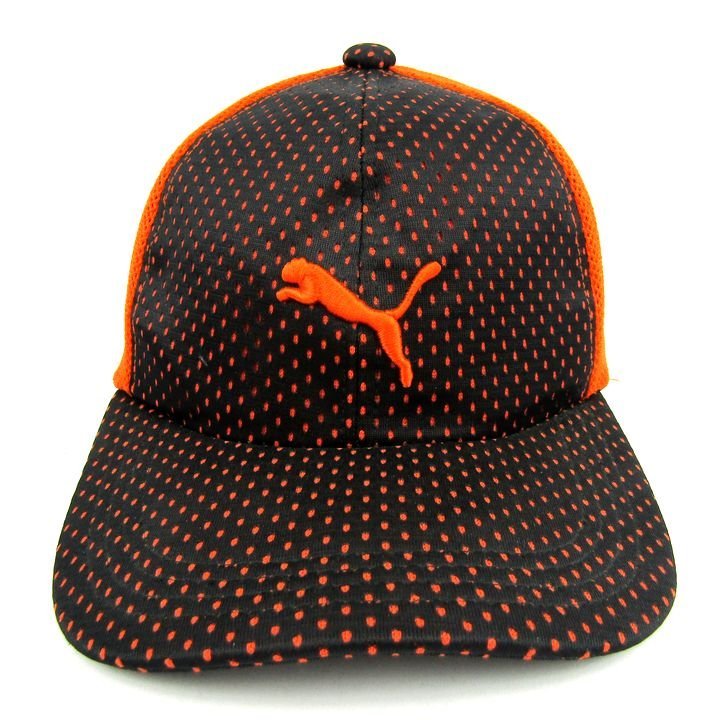 プーマ キャップ 美品 ロゴ刺繍 ドット メッシュ スポーツ ブランド 帽子 レディース 56-59cmサイズ オレンジ PUMAの画像2
