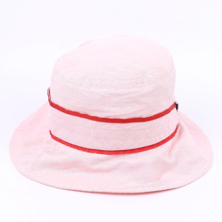 ファミリア バケットハット フラワーモチーフ ストライプ 綿100% ブランド 帽子 キッズ 女の子用 55サイズ ピンク Familiar_画像2