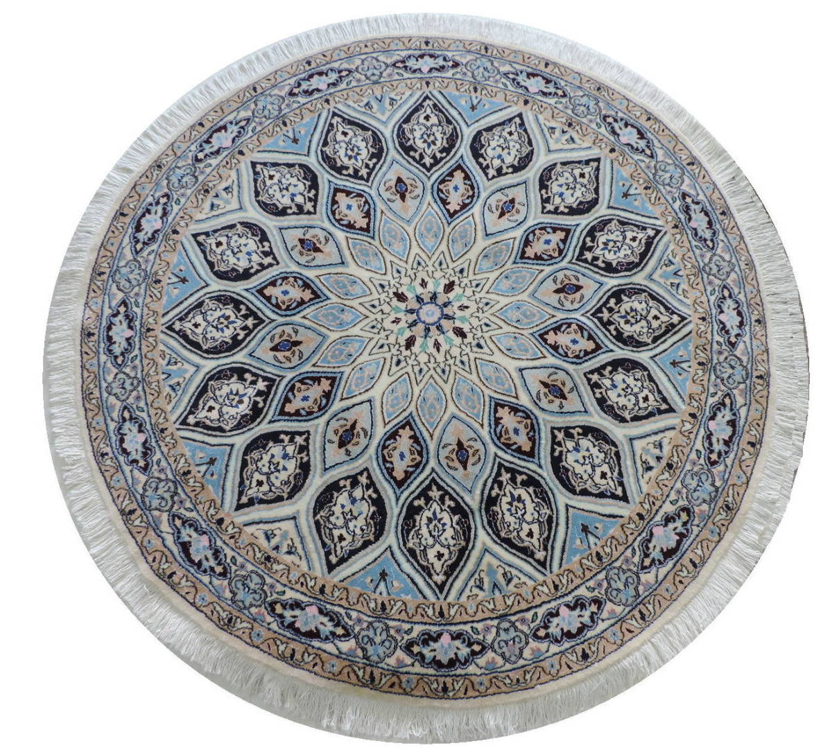 ペルシャ絨毯 カーペット ウール シルク 手織り 高級 ペルシャ絨毯の本場 イラン ナイン産 円型 丸形 直径135cm 本物保証 直輸入