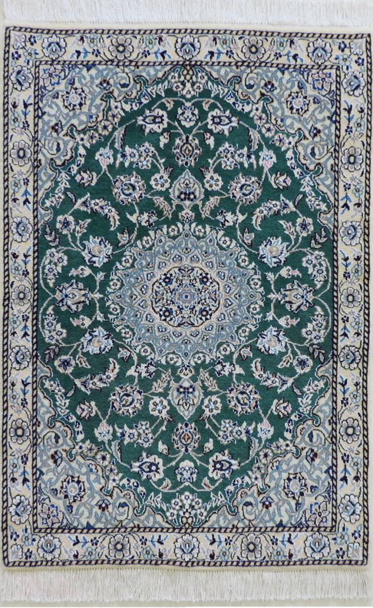 ペルシャ絨毯 カーペット ウール＆コットン 手織り高級 ペルシャ絨毯の本場 イラン ナイン産 玄関マットサイズ 121cm×80cm 本物保証
