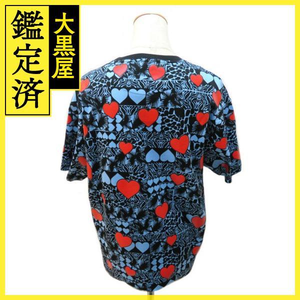 HERMES　エルメス　Tシャツ　レディース40　ブラック　ライトブルー　レッド　JUNGLE LOVE　ハート　コットン　【432】_画像3