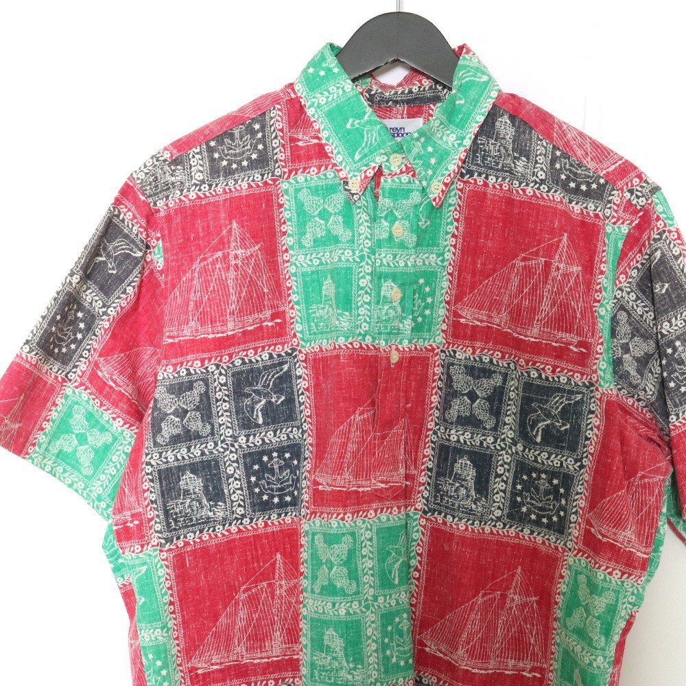 REYN SPOONER 半袖シャツ Mサイズ グリーン レッド レインスプーナー s/s shirt_画像3