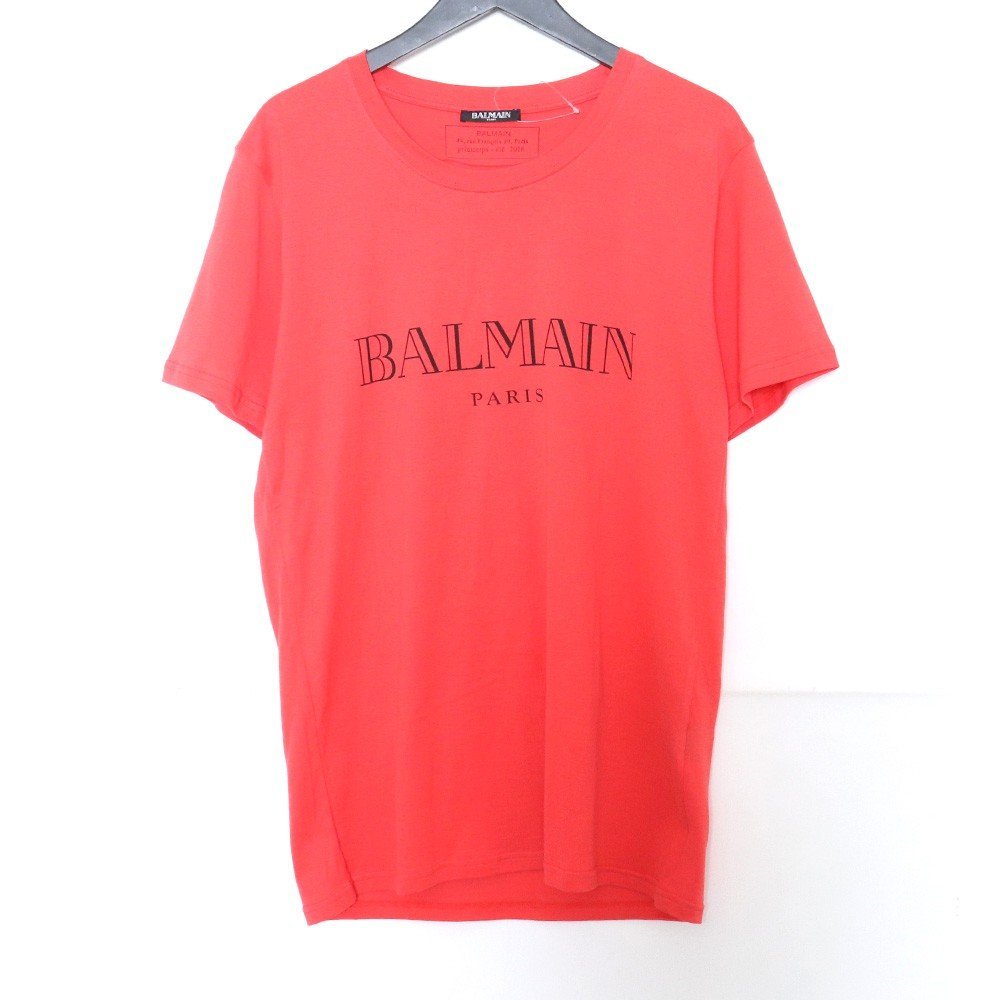 BALMAIN ロゴプリントTシャツ レッド Lサイズ S6HJ6011312 バルマン 半袖カットソー RH11601I312