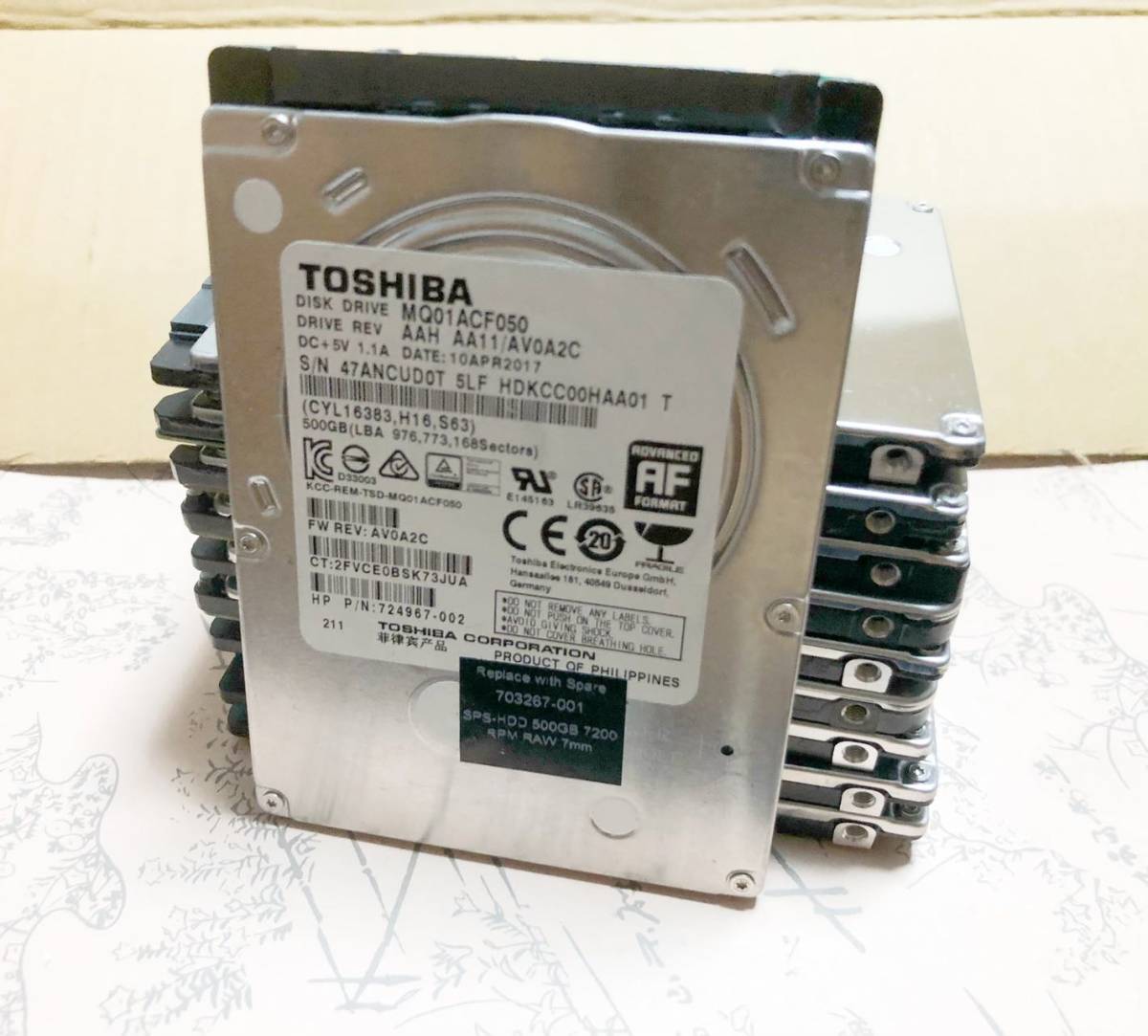 TOSHIBA ・WD・SEAGATEなど (選択不可） ｜7200rpm 薄型7ｍｍ 500GB｜2.5インチ 内蔵型 ハードディスク HDD 動作品 10個 セット_画像1