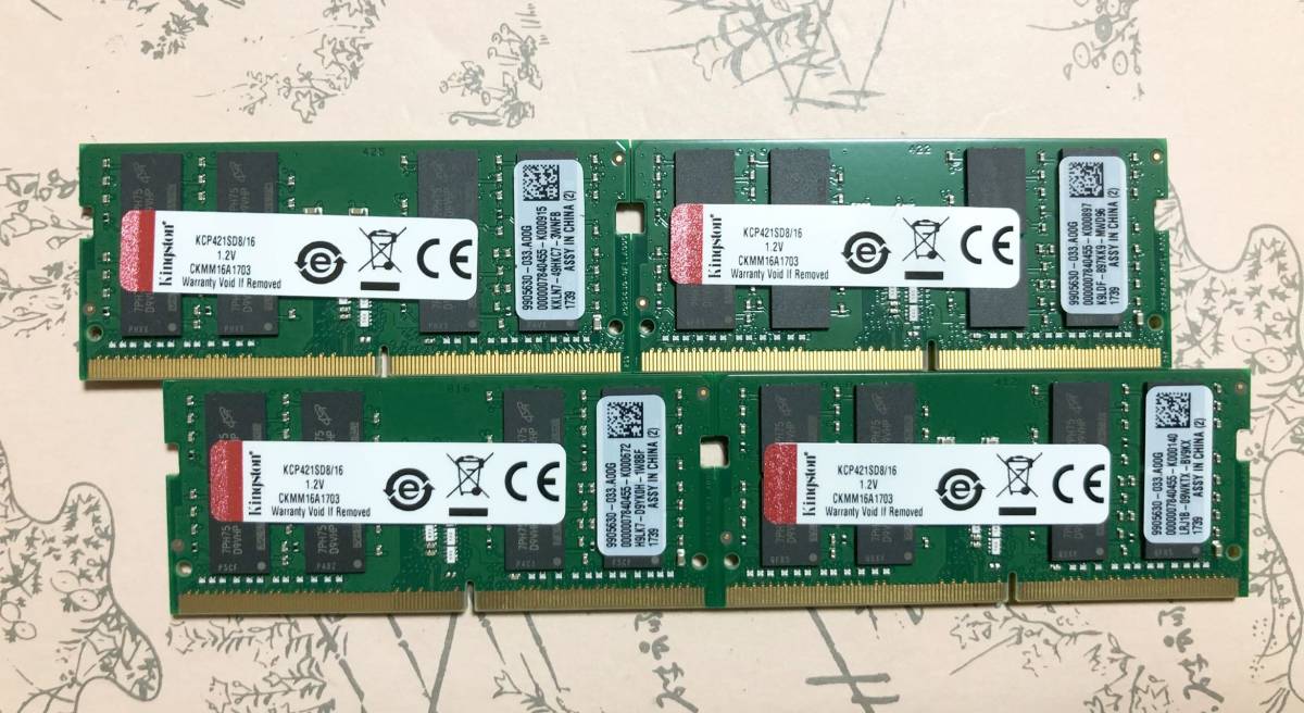 キングストンKingstonノートPC用メモリ DDR4-2132 16GBx4枚 合計64GB 動作品_画像1