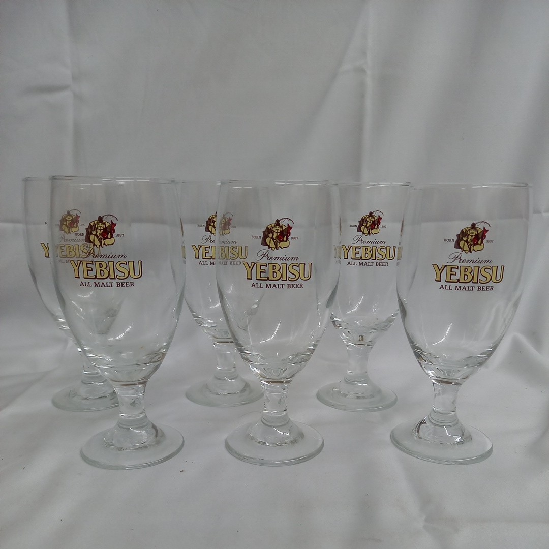☆④未使用 YEBISU エビスビール 420型 足付き ビアグラス ビール グラス 6客セット_画像1