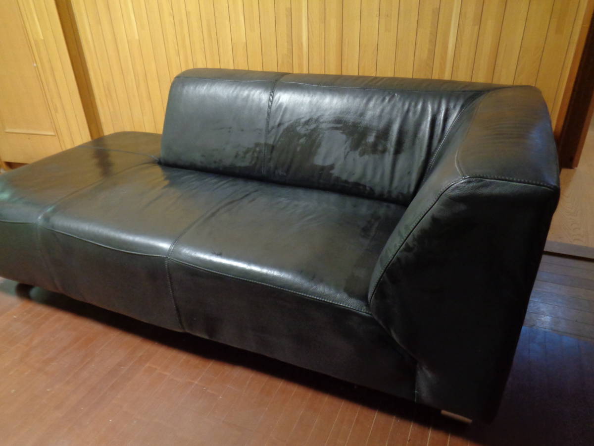 激安の 大塚家具 本革ソファ/カウチソファ/ソファベッド ブラック 中古