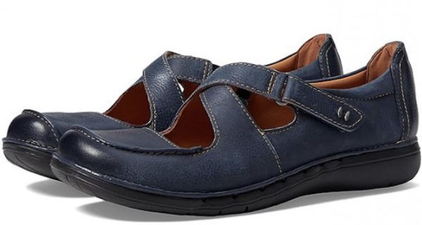  free shipping Clarks 26cm strap Flat me Lee je-n navy blue heel leather light weight sof painting ruby sun Wedge at43
