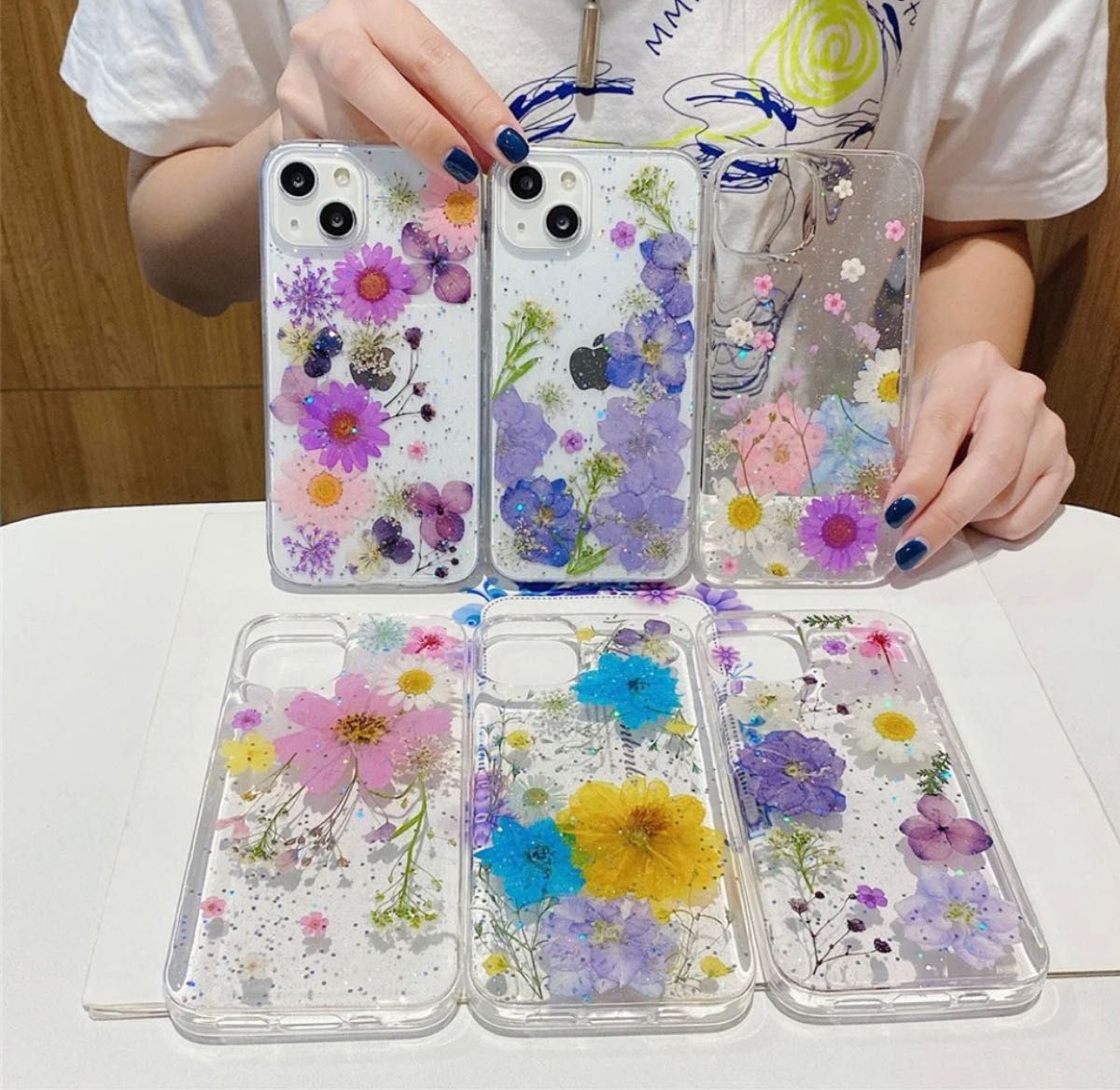 iPhone13proケース　押し花　ドライフラワー　花柄　クリア　透明　スマホケース