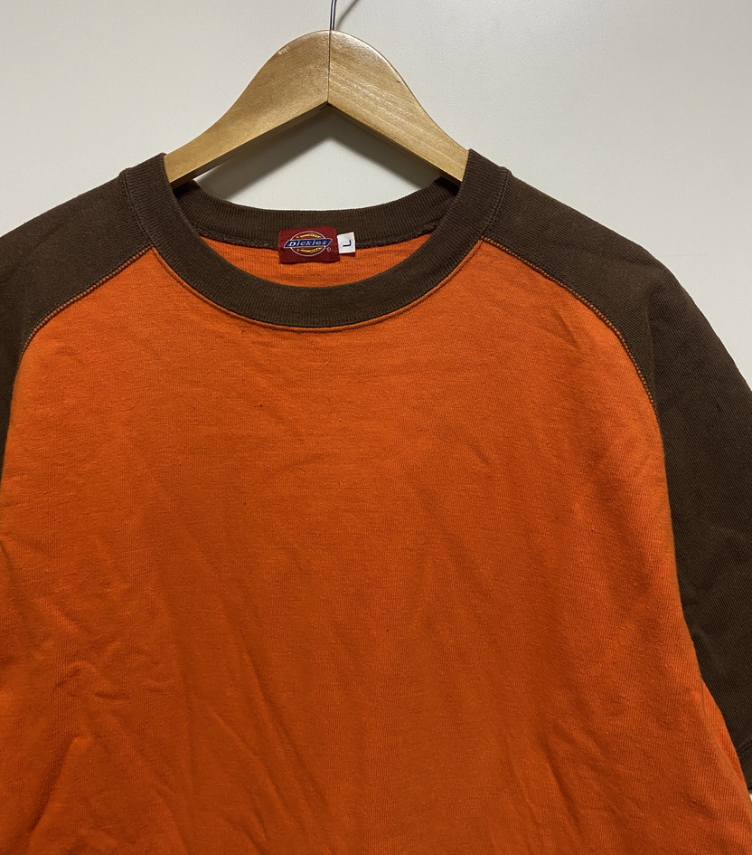 ☆Dickies ディッキーズ ラグラン 半袖Tシャツ L オレンジ ブラウン 茶色 ツートン ツートーン 無地の画像3