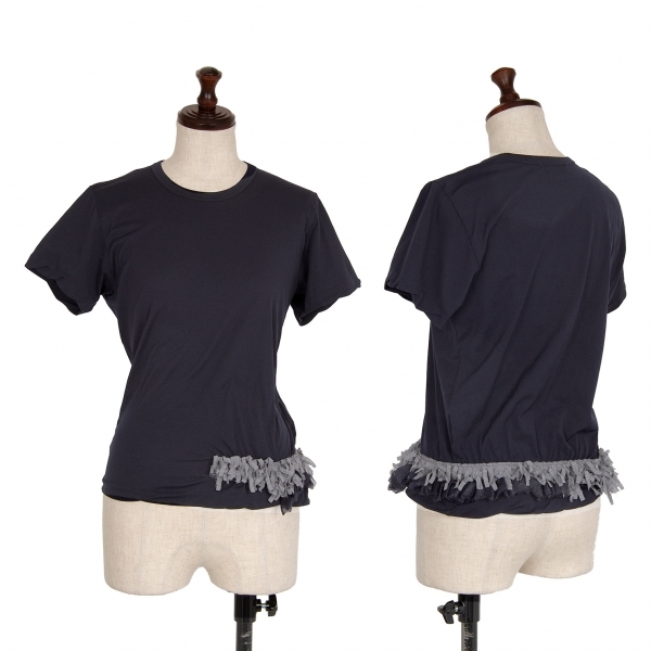 コムデギャルソンCOMME des GARCONS ポリ製品染め裾フリル装飾Tシャツ 紺S位 【レディース】