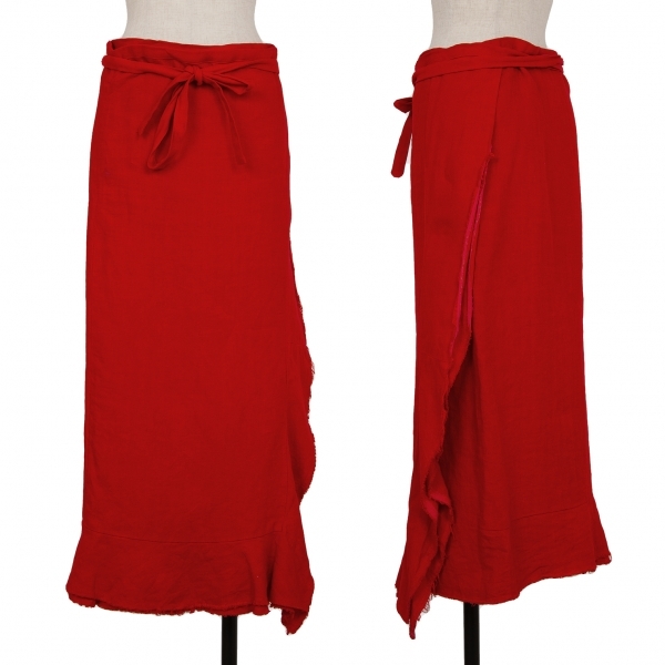 コムデギャルソンCOMME des GARCONS リネン製品染めラップスカート 赤M位 【レディース】