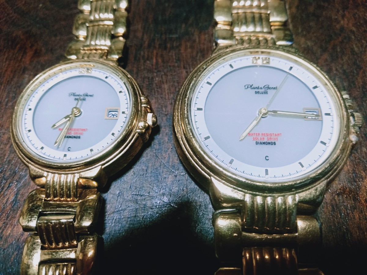 ★送料無料　クォーツ 腕時計 プランタジネット　腕時計　ペアウォッチ　2個セット　中古　PLANTA GENET ゴールド　電池切れ_画像3