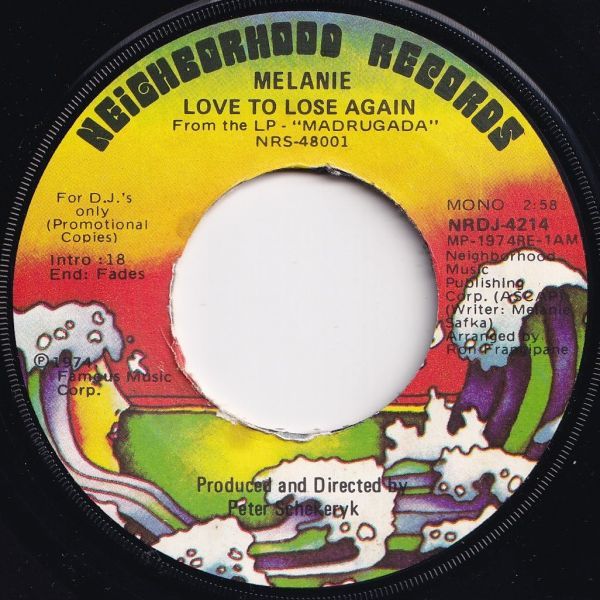 Melanie Love To Lose Again Neighborhood US 1974 203332 ROCK POP ロック ポップ レコード 7インチ 45_画像1
