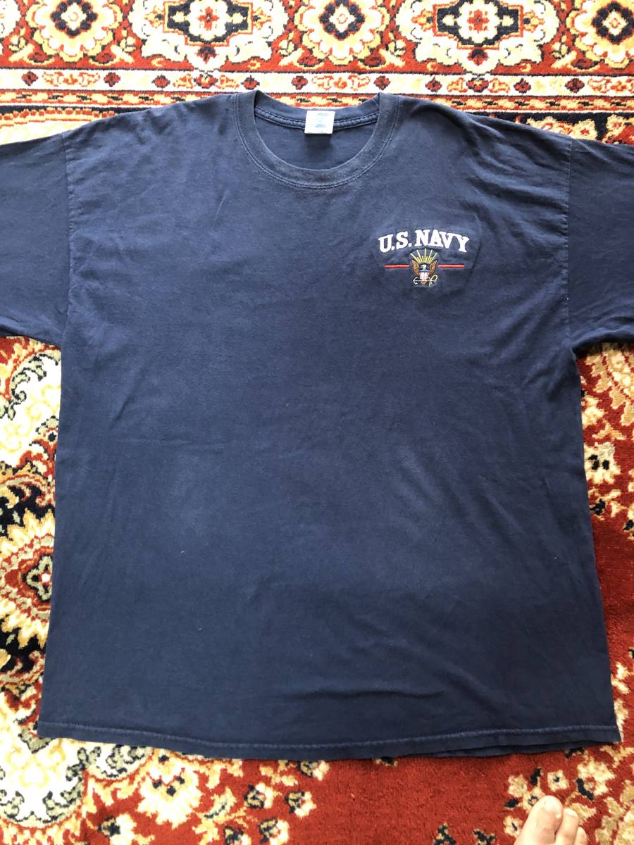 USNAVY　USネイビー　七分袖TEE　七分袖tシャツ　紺　2XL　U.S.NAVY　長袖　アメリカ海軍　胸元刺繍　アメリカ軍　米軍　古着_画像1