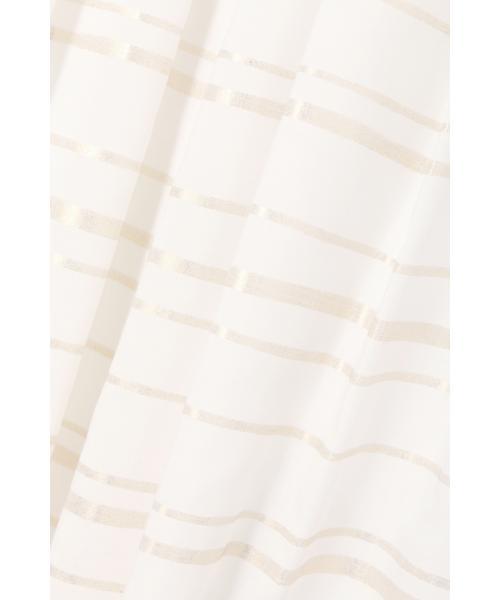 【ナチュラルビューティー L】箔ボーダープリントスカート　ホワイト白色　17号　日本製