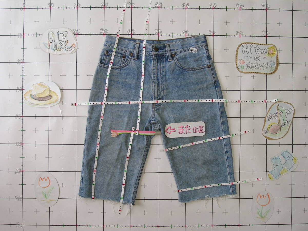 ♪服2235_P5♪ デニムハーフパンツ（カットオフ） Levi's リーバイス サイズW=31インチ(実測で75cm位)　股下32ｃｍ位 Used ～iiitomo～_寸法写真(ヤフーボックスの写真は拡大可)