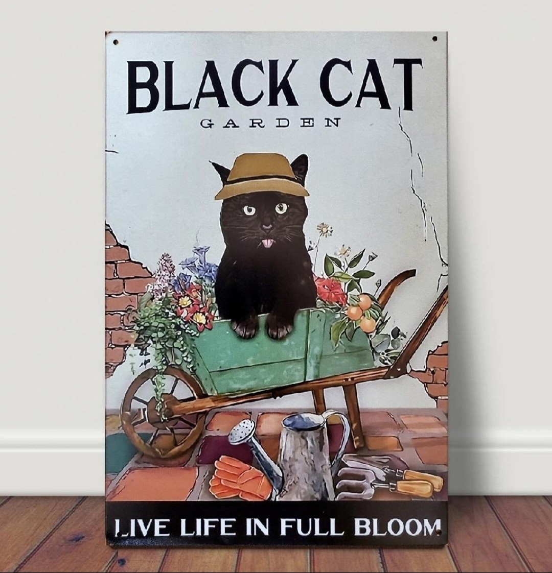 ブリキ看板　HANAKO　レトロ　猫の看板　J15　黒猫　ガーデニング　ウェルカムボード　ガーデンオブジェ_画像8