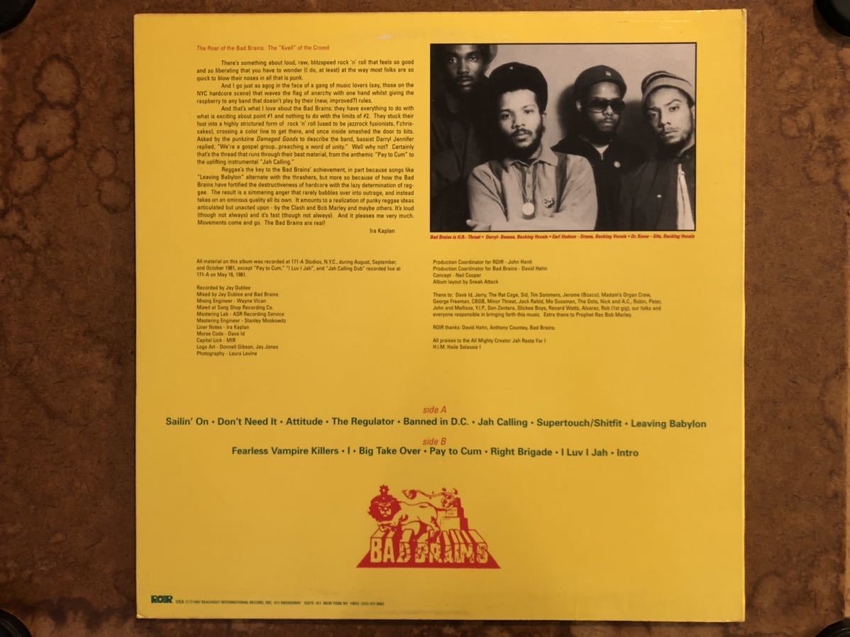 BAD BRAINS レコード LP US リイシュー盤 97年 当時もの ハードコア HARDCORE PUNK_画像2