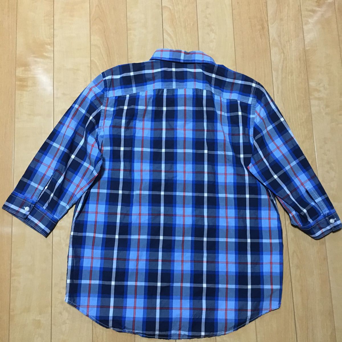 ギャップ バーバーリータータン 7部丈ネルシャツ 108-1-14 メンズ L ブルー×レッド_画像3