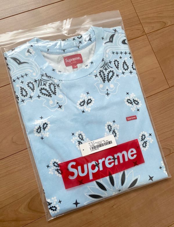 美品 21SS Supreme small Box Logo Tee Light Blue Bandana L / シュプリーム ボックスロゴ ブルー バンダナ 柄 Tシャツ