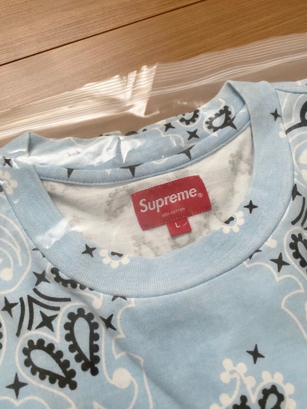 美品 21SS Supreme small Box Logo Tee Light Blue Bandana L / シュプリーム ボックスロゴ ブルー バンダナ 柄 Tシャツ