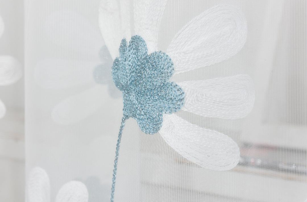 新品　レースカーテン　刺繍　100x176 2枚セット　可愛い　青色花柄　雰囲気　のれん