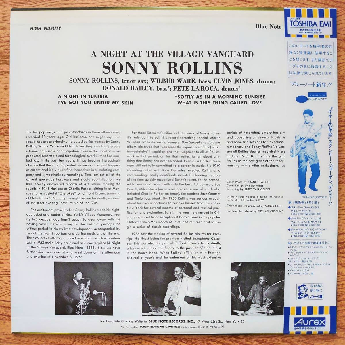 Sonny Rollins(ts)/A Night At The Villege Vanguard vol.2　ソニー・ロリンズ(ts)/ヴィレッジ・ヴァンガードの夜 Vol.2【国内帯付美盤】_画像2