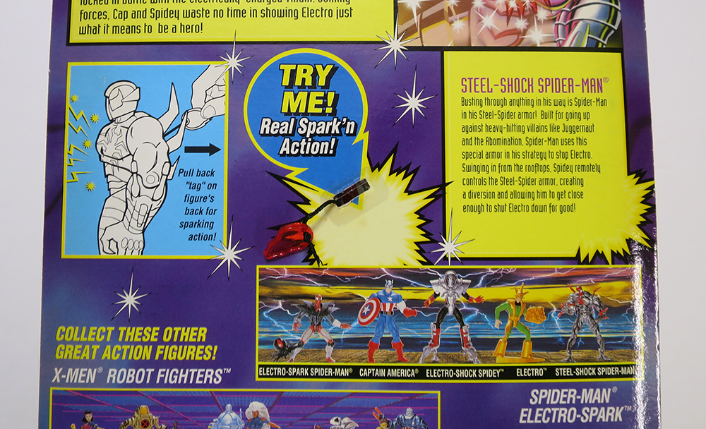 ★スパイダーマン　フィギュア　STEEL SHOCK SPIDER-MAN　with SPARKING CHEST ACTION　TOY BIZ マーベル　1997_画像4