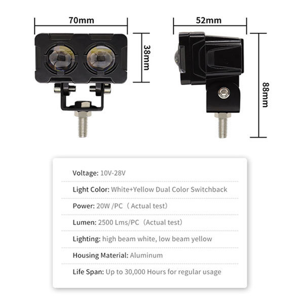 送料無料● 3モードタイプ LED ワークライト 100W ヘッドライト ホワイト イエロー 作業灯 前照灯 オートバイ SUV ランクル トラック 2個_画像6